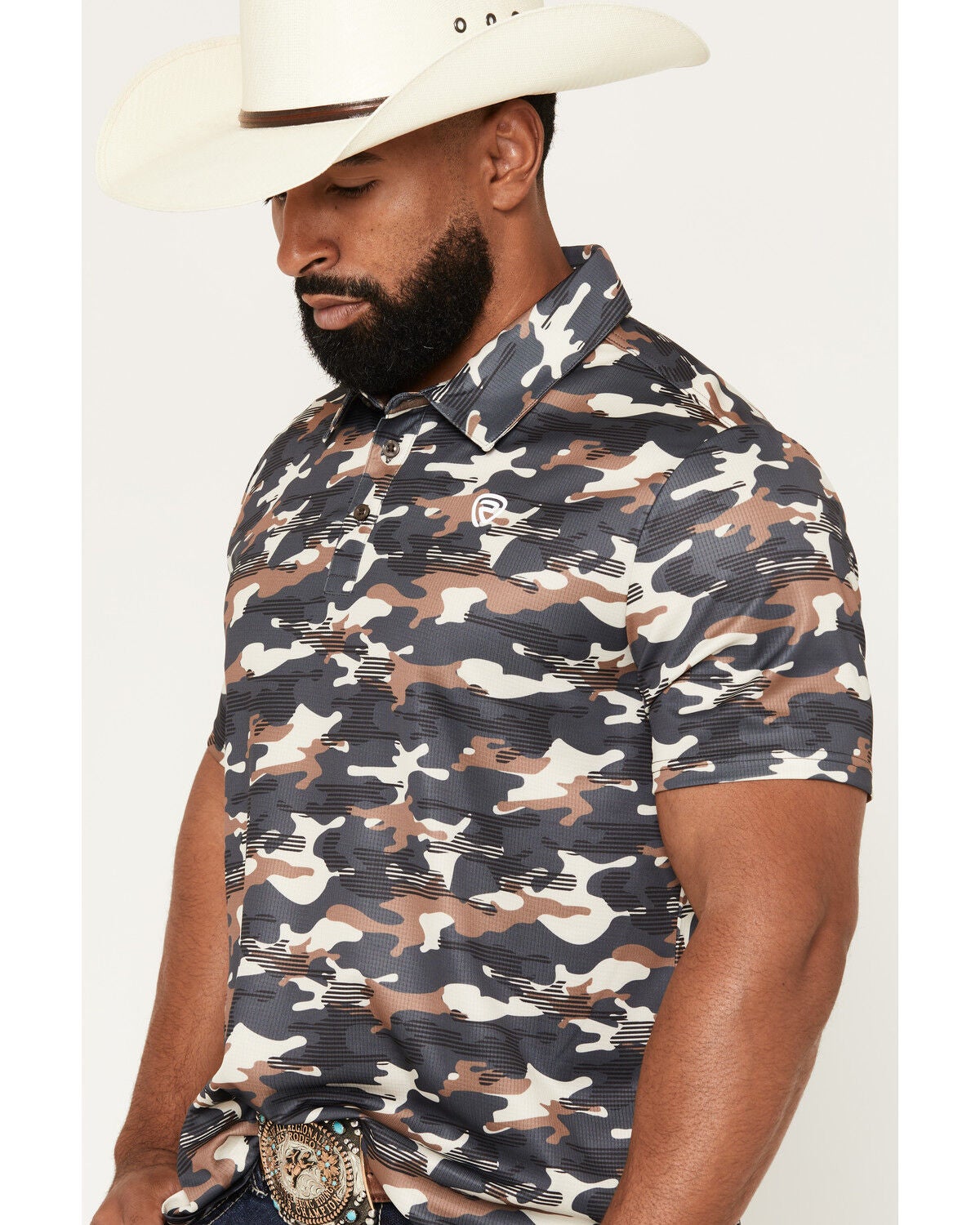 Image #2 - Rock & Roll Denim Men's Camo Print Short Sleeve Button-Down Polo Shirt, Charcoal, hi-res
