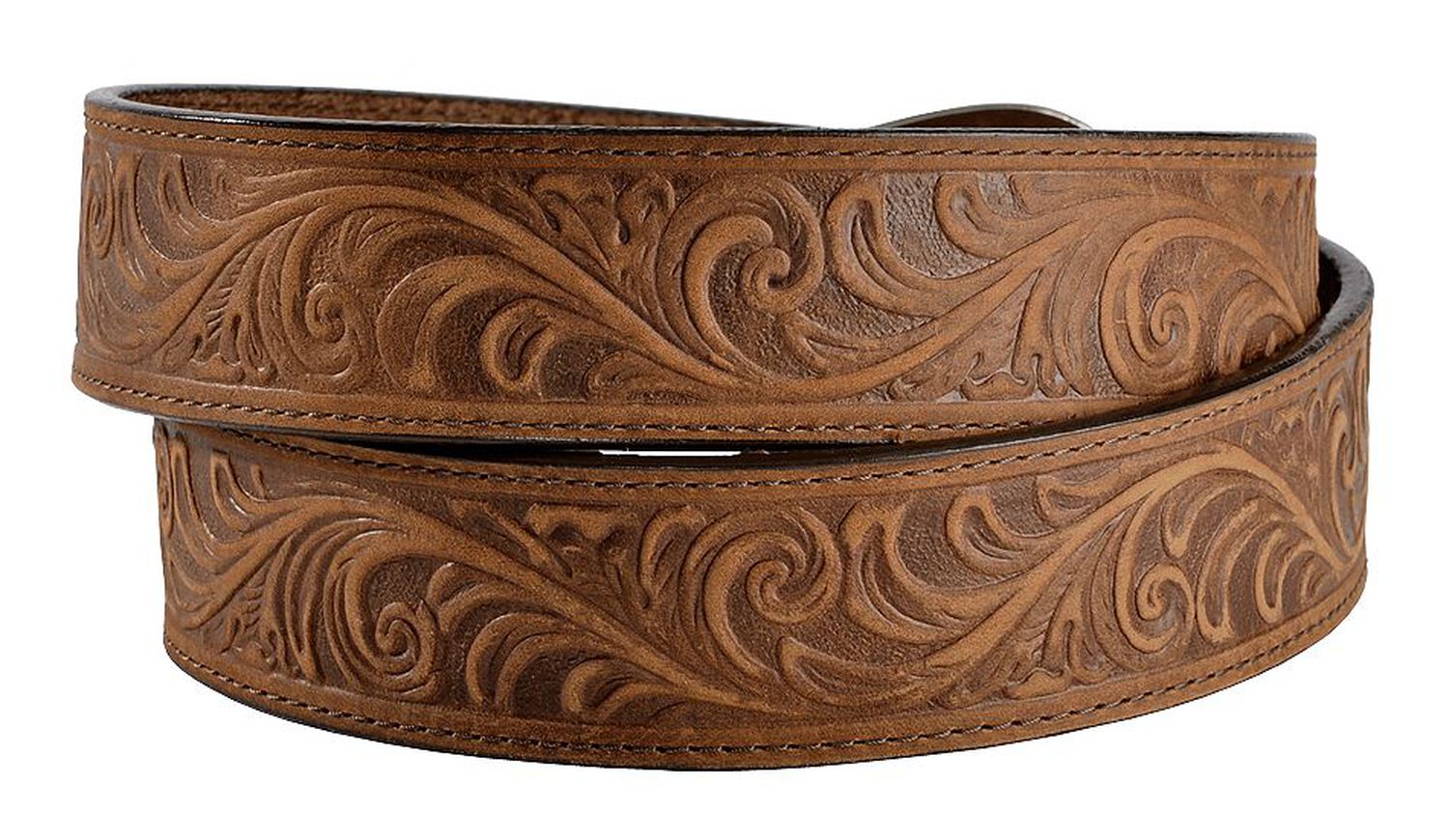 Image #2 - Justin Western Hand Tooled Leather Belt, Brown, hi-res