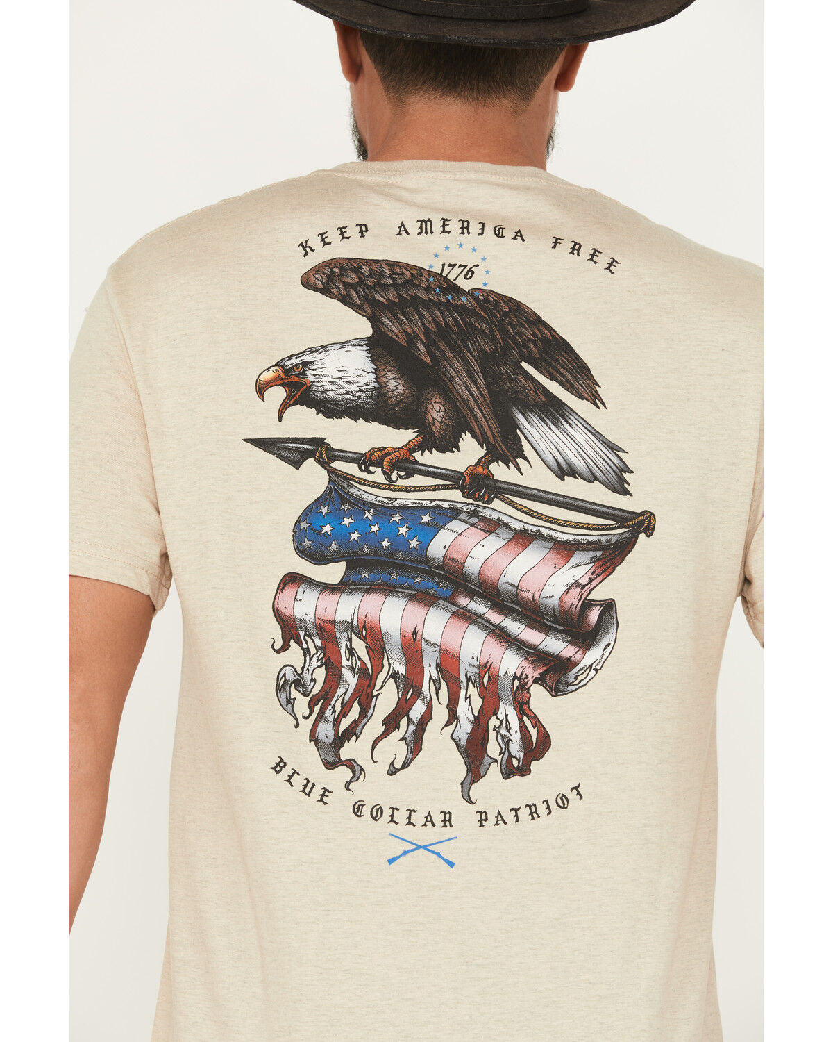 Image #4 - Howitzer Men's Blue Collar Eagle Short Sleeve Graphic T-Shirt, Oatmeal, hi-res