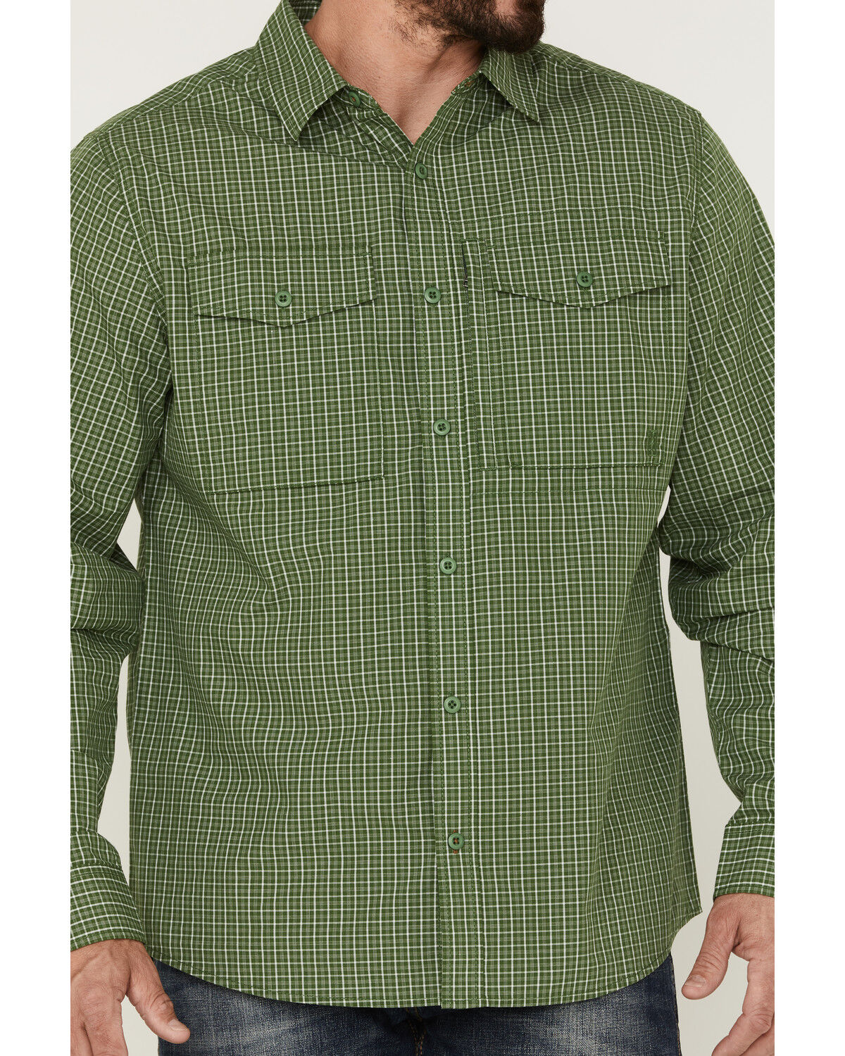 Image #3 - Brothers and Sons Men's Small Plaid Long Sleeve Button Down Western Shirt, Kelly Green, hi-res
