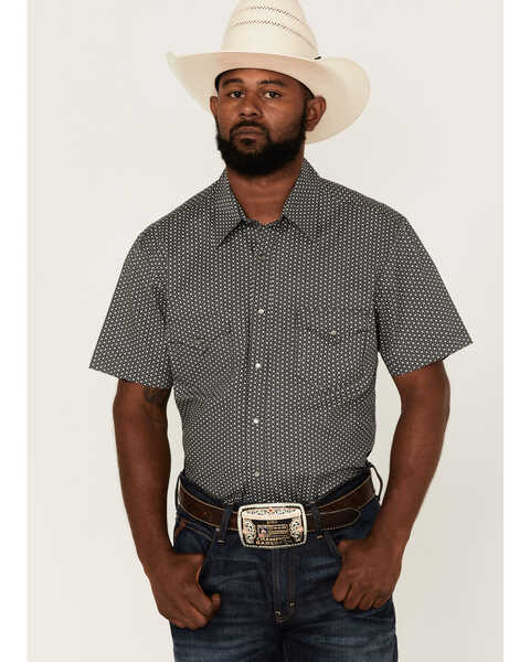 Image #1 - Rock & Roll Denim Men's Geo Print Short Sleeve Snap Western Shirt , Black, hi-res