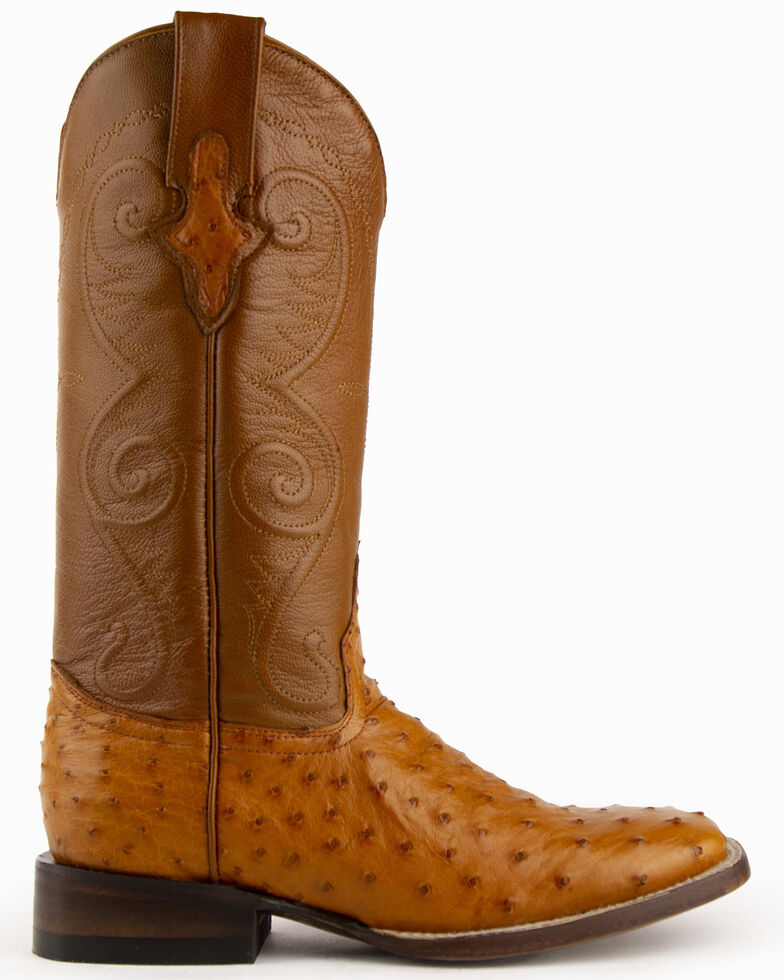 Ferrini Full Quill Ostrich Cognac Cowgirl Boots - Square Toe - Country