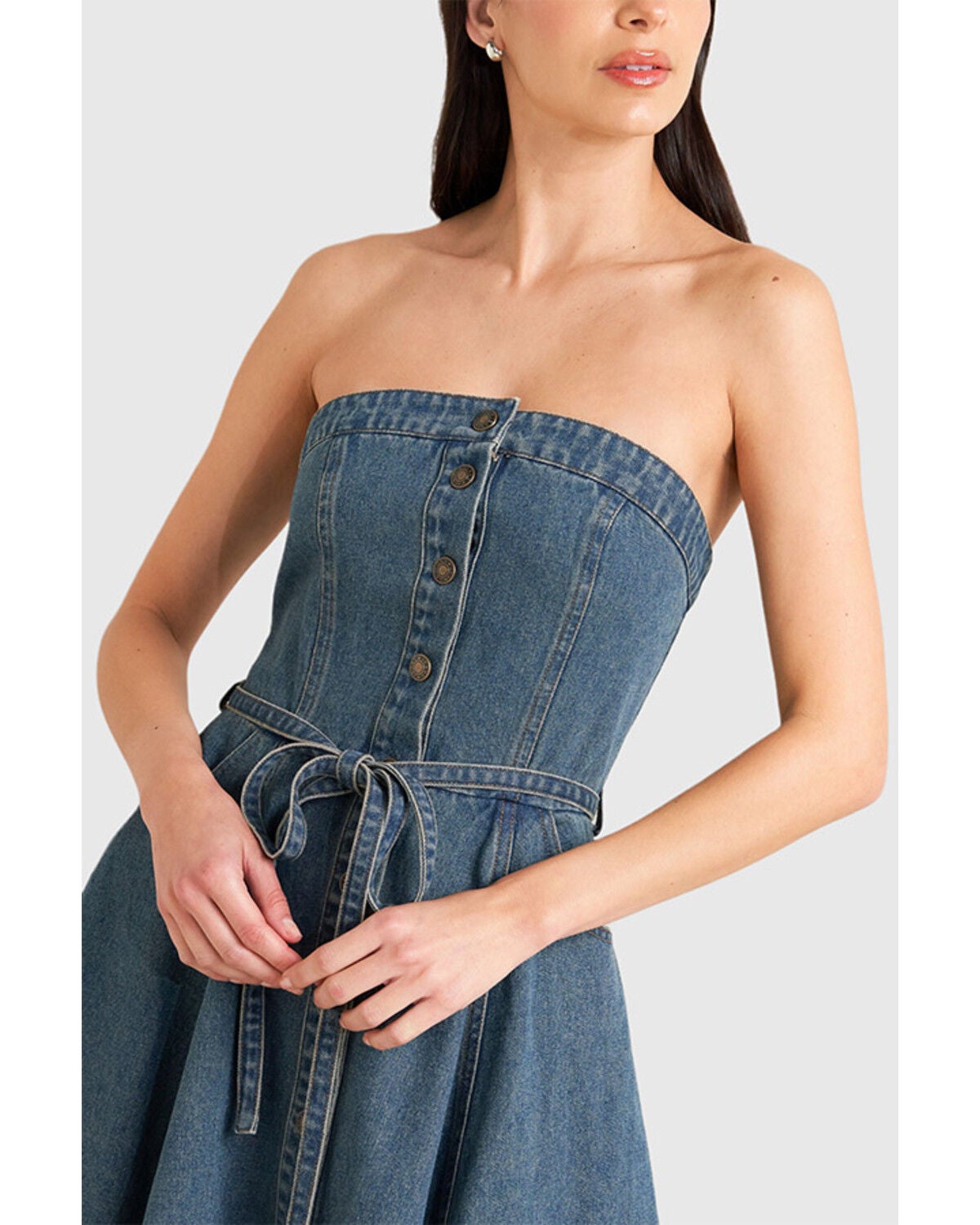 Image #2 - Flying Tomato Women's Midnight Volume Denim Midi Dress, Indigo, hi-res