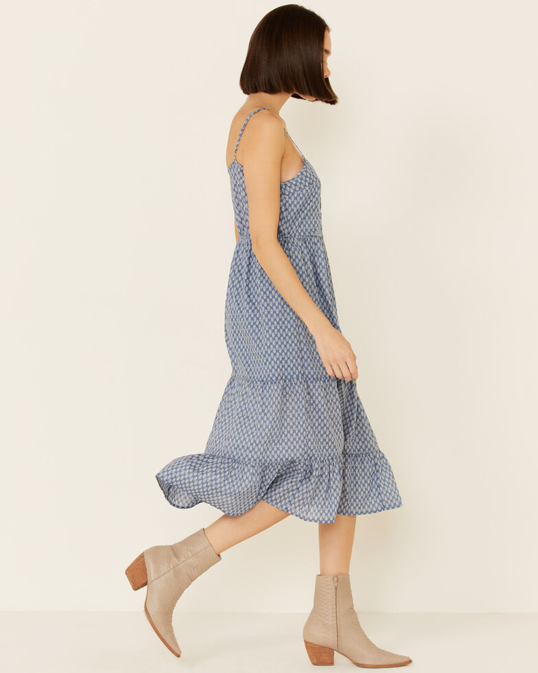 Very J Women's Geo Print Tiered Midi Dress, Blue, hi-res