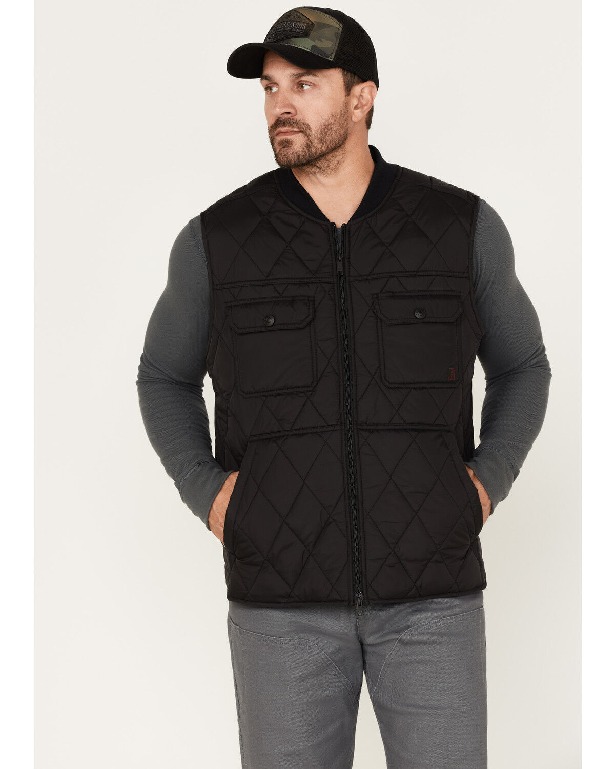 Image #1 - Brothers and Sons Men's Quilted Varsity Vest, Black, hi-res