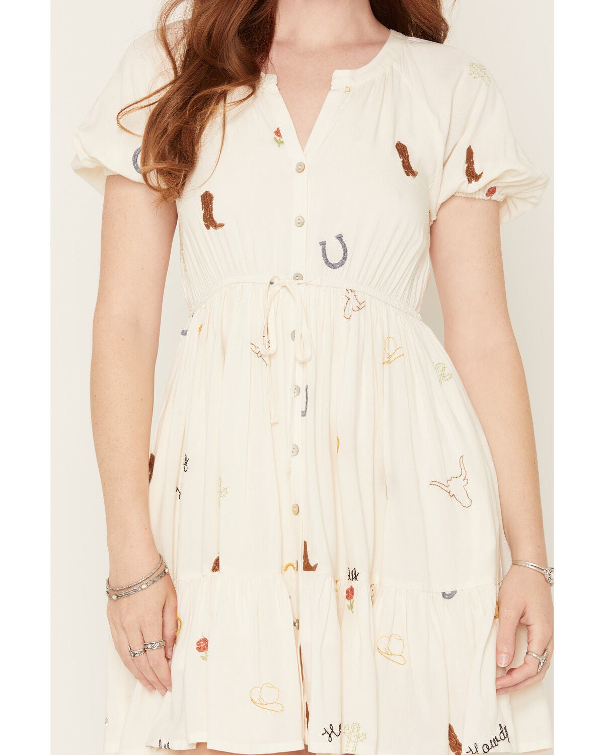 Image #3 - Rosabelle Honey Women's Boot Barn Exclusive Western Motif Embroidered Mini Dress, White, hi-res
