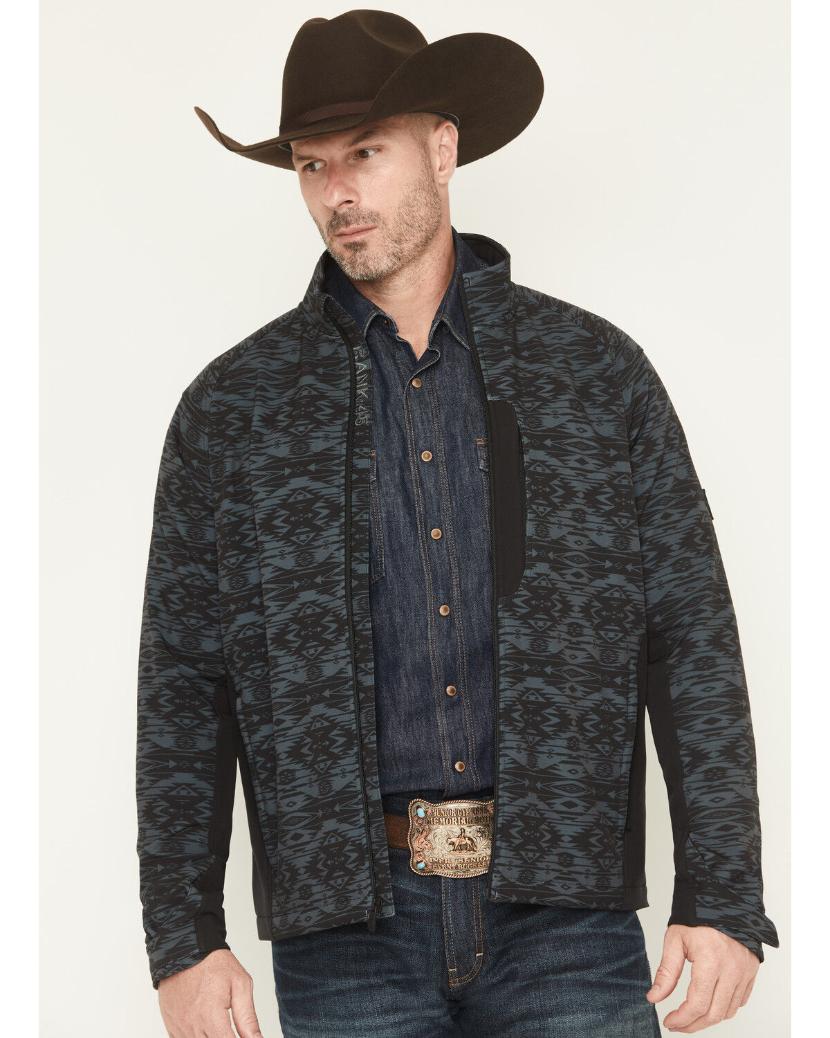 Image #1 - RANK 45® Men's Aries Tonal Southwestern Softshell Jacket, Black, hi-res