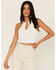 Image #1 - Shyanne Women's Textured Floral Halter Keyhole Tank Top, Ivory, hi-res