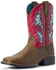 Ariat Youth Girls' Homestead VentTEK Western Boots - Wide Square Toe, Brown, hi-res