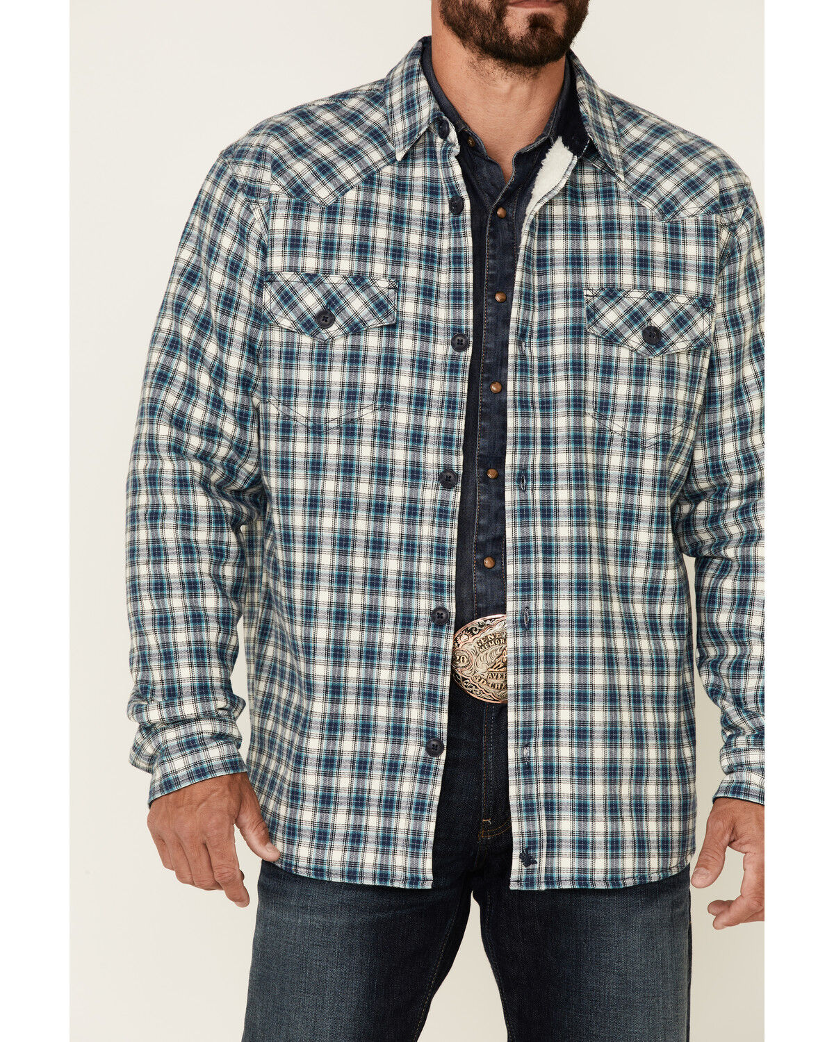 Image #3 - Cody James Men's Bonded Small Plaid Long Sleeve Snap Western Flannel Shirt , , hi-res