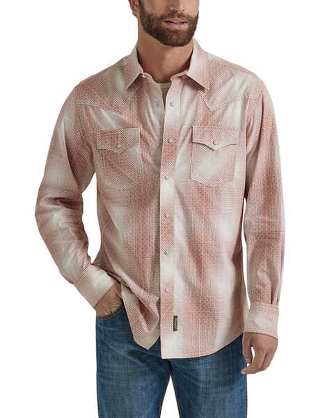 Wrangler Retro Men's Plaid Print Long Snap Western Shirt - Tall , Brick Red, hi-res