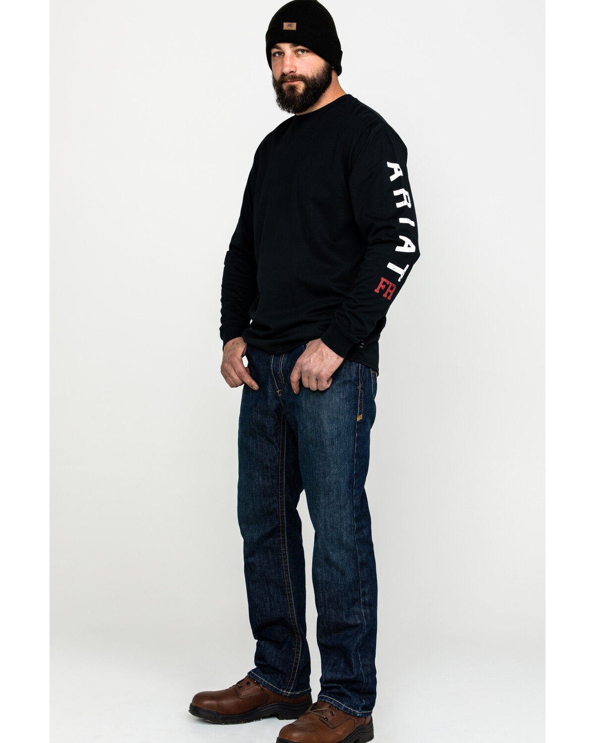 Image #6 - Ariat Men's FR Roughneck Skull Logo Crew Long Sleeve Work T-Shirt - Big, Black, hi-res