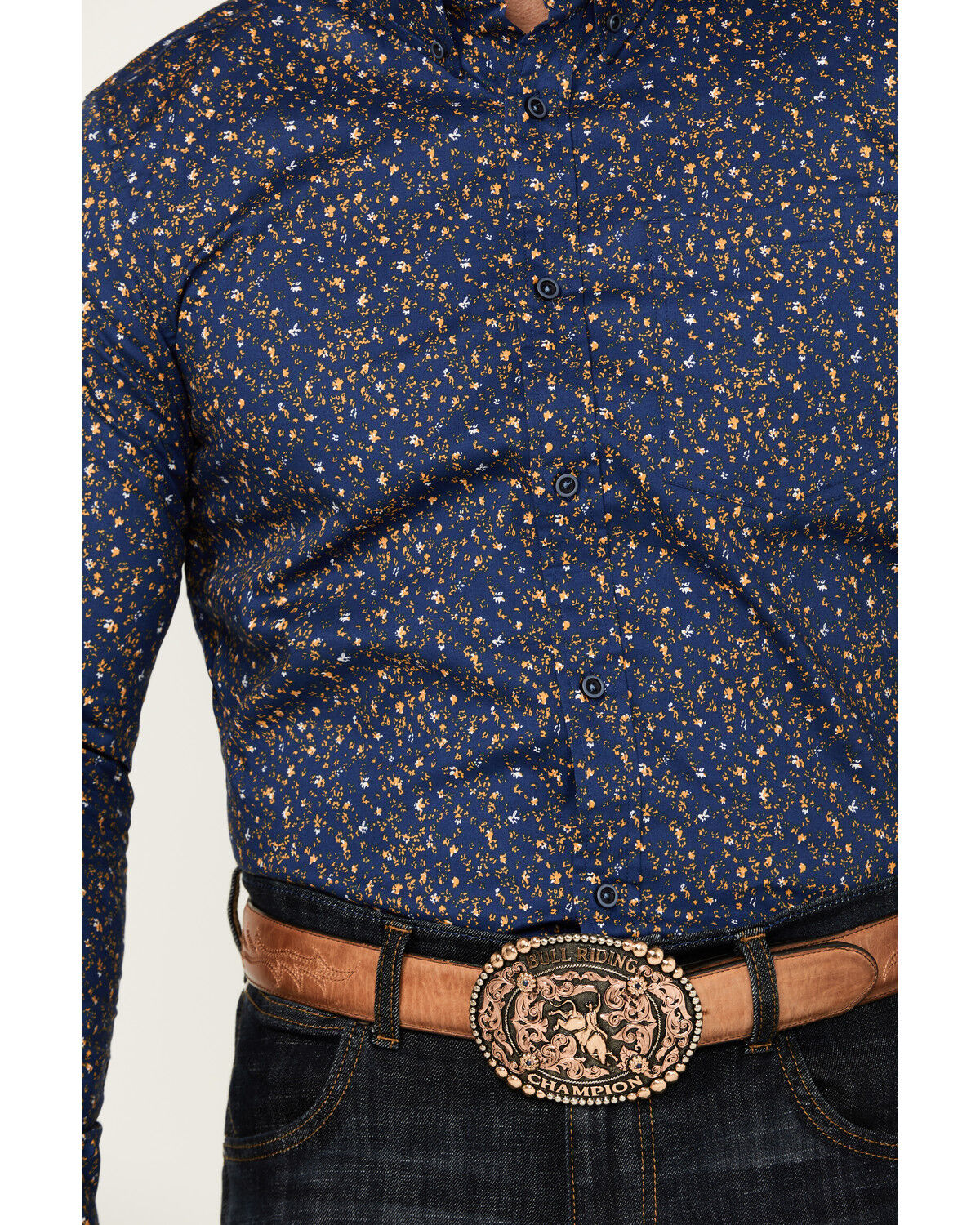 Image #3 - Cody James Men's Meadowlark Floral Print Long Sleeve Button-Down Stretch Western Shirt - Tall, Navy, hi-res