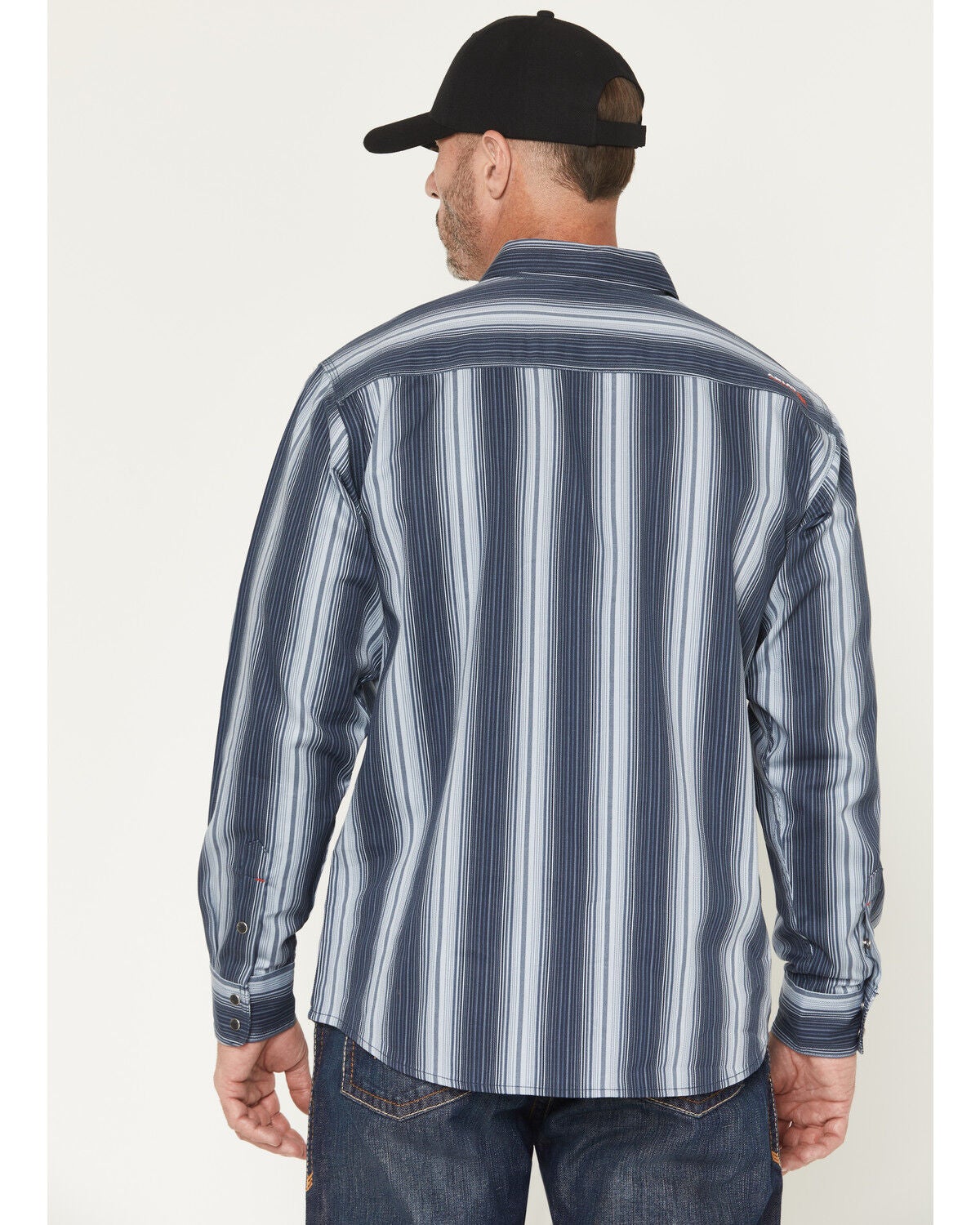Image #4 - Ariat Men's FR Carlton Striped Long Sleeve Snap Work Shirt, Navy, hi-res