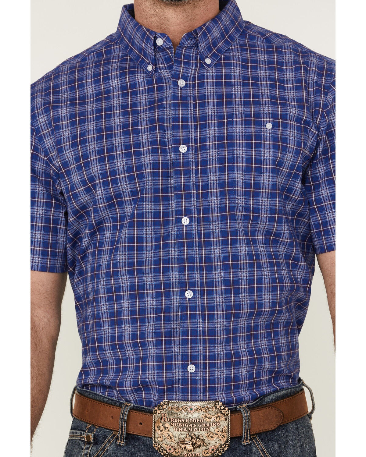 Image #3 - RANK 45&reg; Men's Charge Small Plaid Print Button-Down Western Shirt, Blue, hi-res