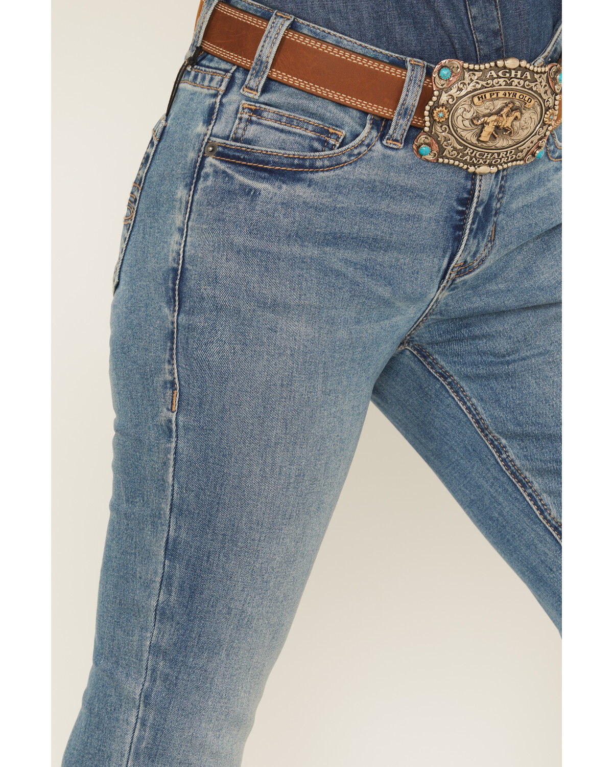 Image #2 - Rock & Roll Denim Women's Medium Wash Mid Rise Boot Stitch Bootcut Stretch Denim Jeans, Medium Wash, hi-res