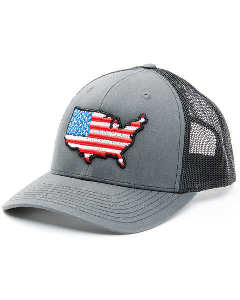 Oil Field Hats Men's Grey & Black American Flag US Patch Mesh-Back Ball Cap, Charcoal, hi-res