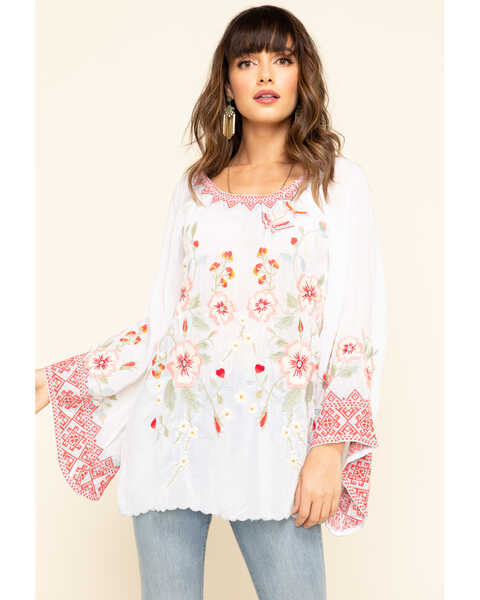 Johnny Was Women's White Grace Bell Sleeve Top, White, hi-res