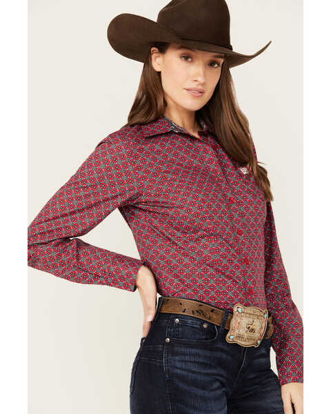 Image #2 - Cinch Women's Medallion Print Long Sleeve Button-Down Western Core Shirt , Red, hi-res