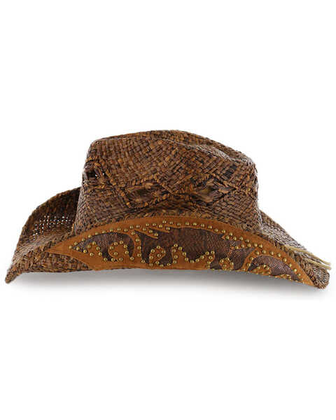 Shyanne Women's Embellished Brim Straw Hat, Brown, hi-res