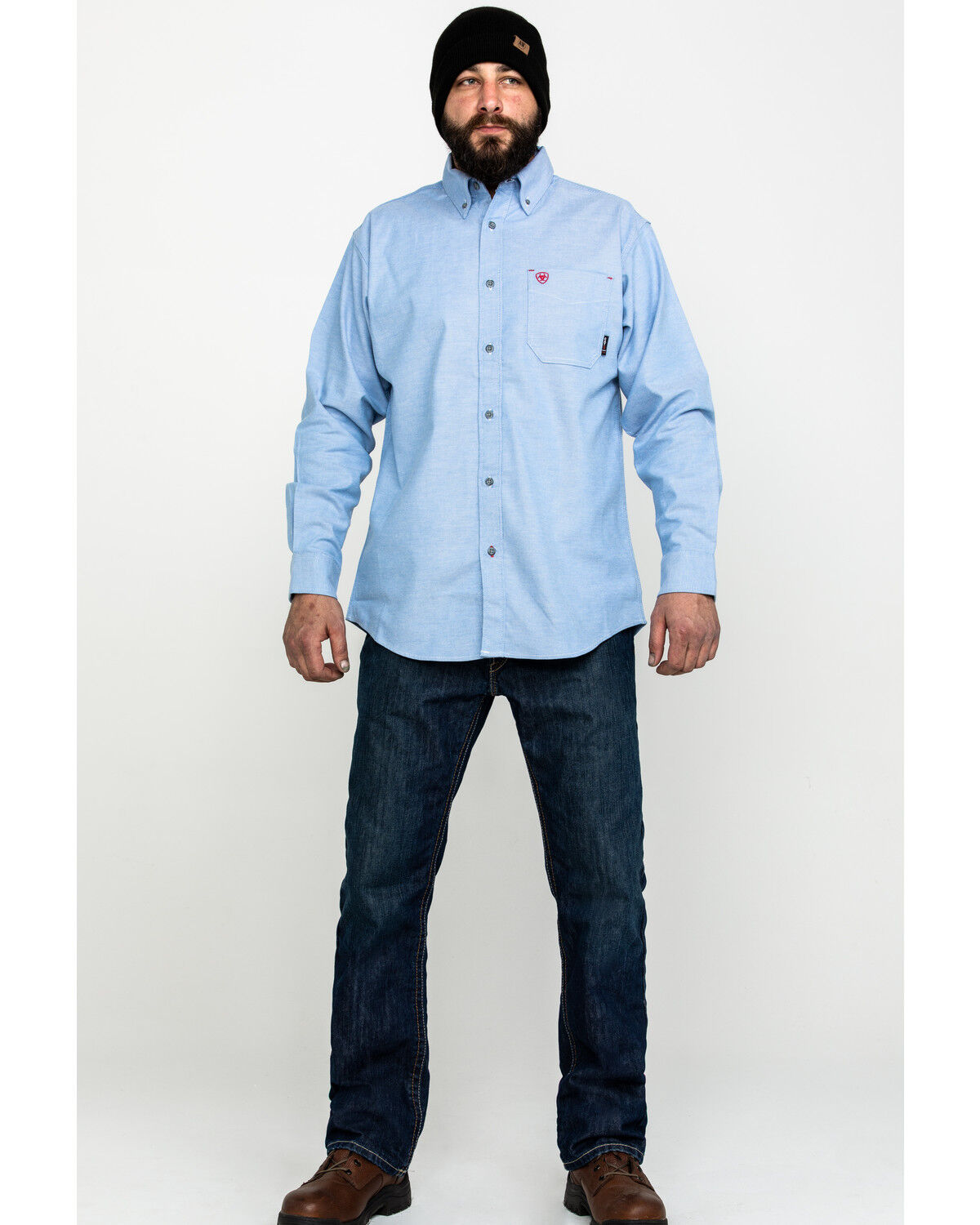 Image #6 - Ariat Men's FR Solid Durastretch Long Sleeve Work Shirt - Tall, Blue, hi-res