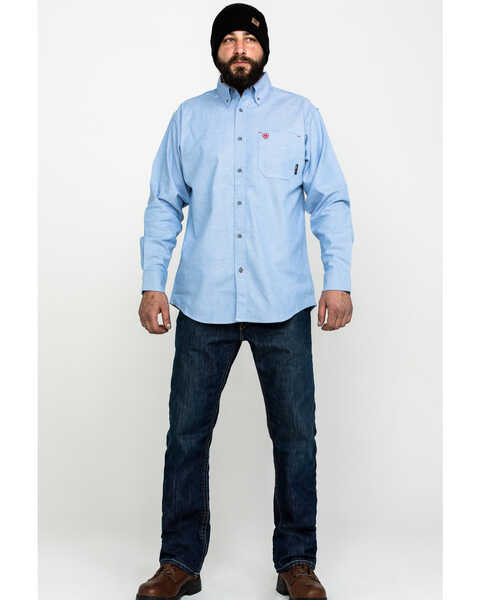 Ariat Men's FR Solid Durastretch Long Sleeve Work Shirt - Tall , Blue, hi-res
