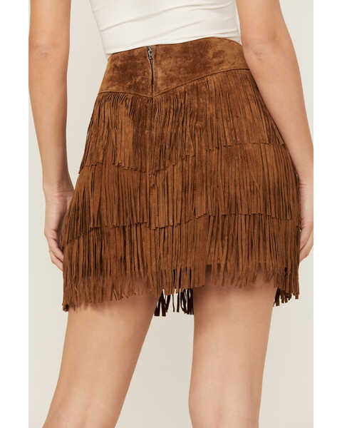 Scully Women's Fringe Tiered Suede Mini Skirt, Brown, hi-res