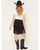 Image #3 - Fornia Women's Faux Suede Fringe Concho Mini Skirt, Black, hi-res