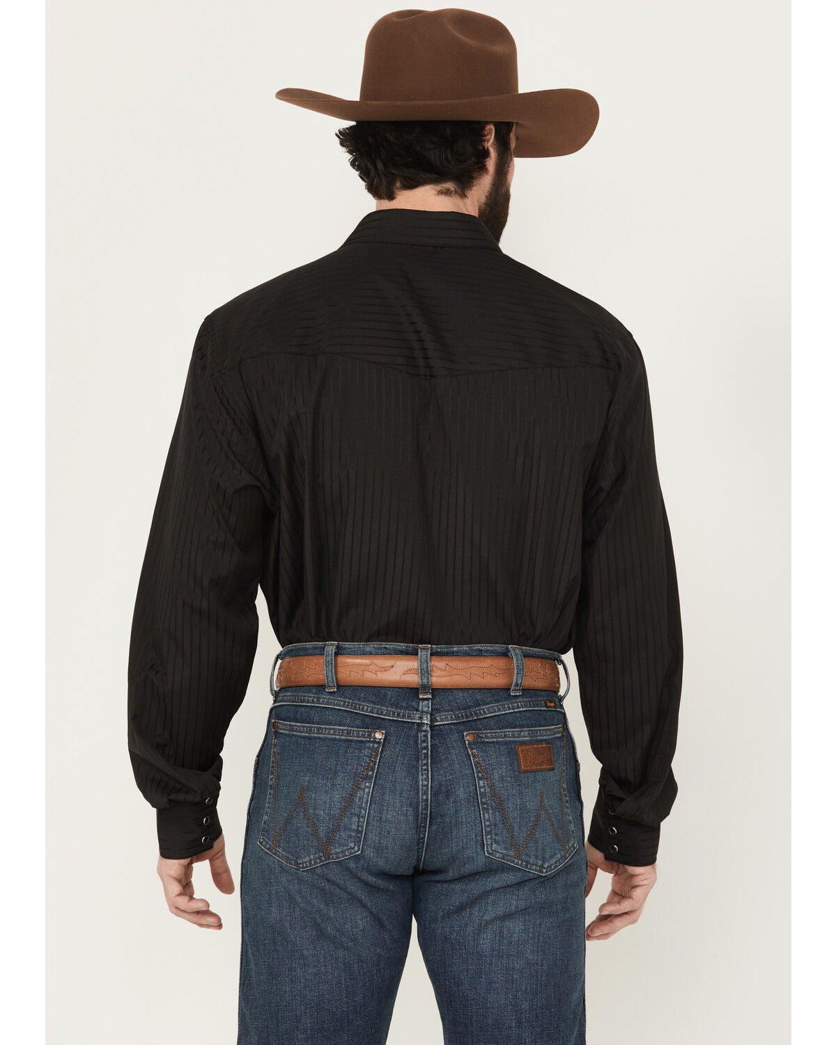 Image #4 - Wrangler Men's White Solid Dobby Long Sleeve Pearl Snap Western Shirt - Big & Tall, Black, hi-res