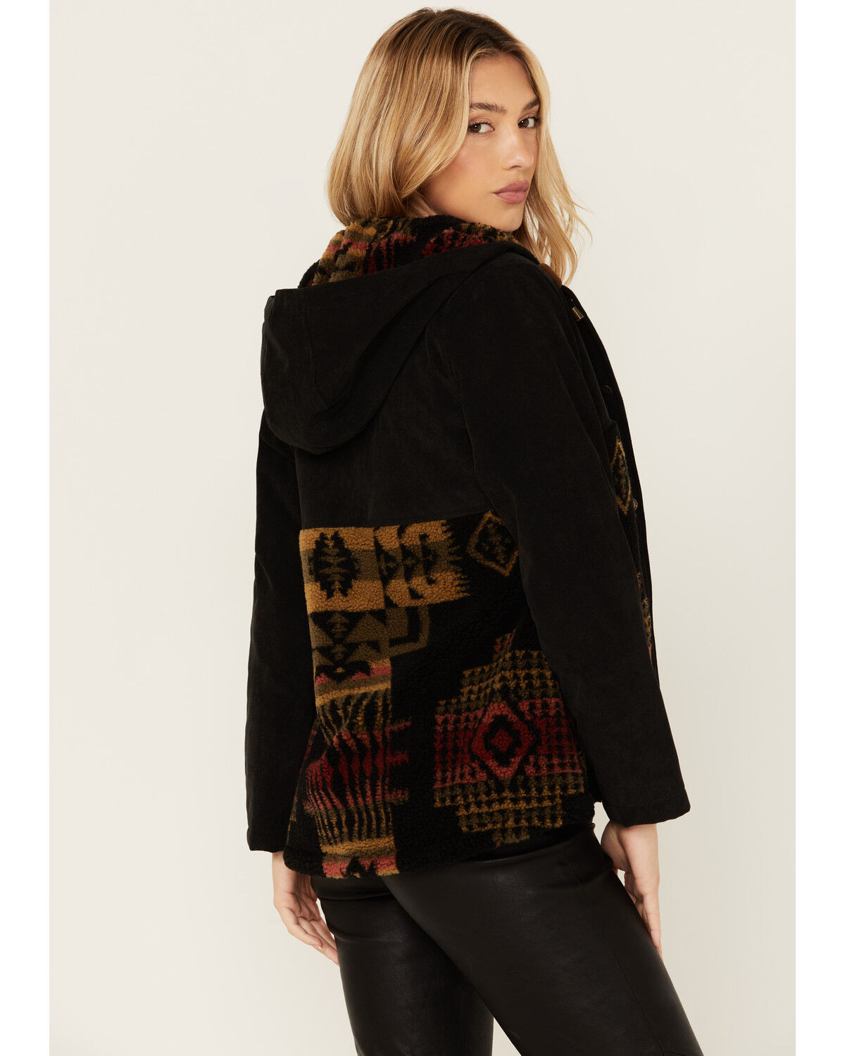 Image #2 - Pendleton Women's Blanca Corduroy Berber Hooded Fleece Jacket, Black, hi-res