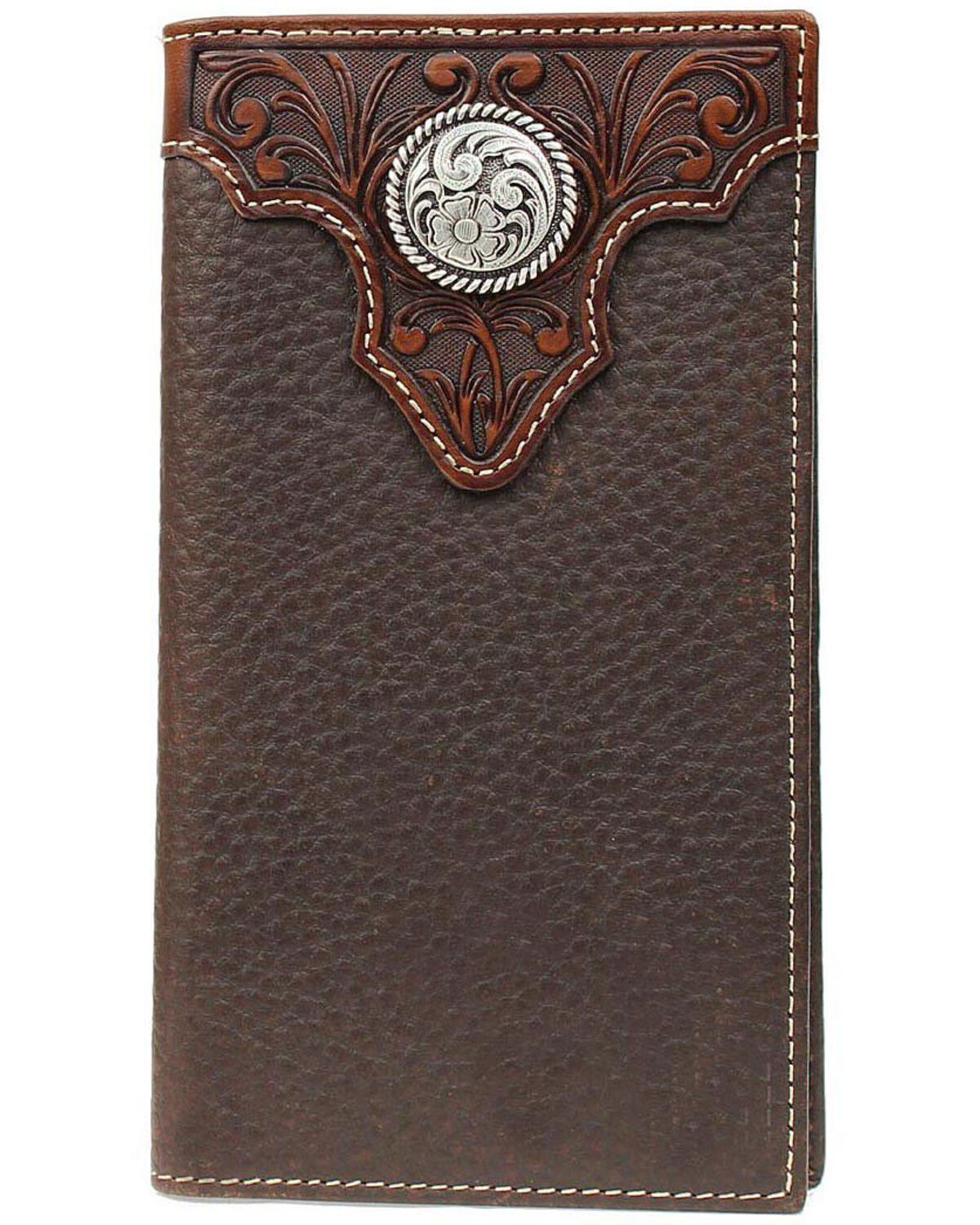 Ariat Tooled Overlay and Round Concho Rodeo Wallet Light Brown 