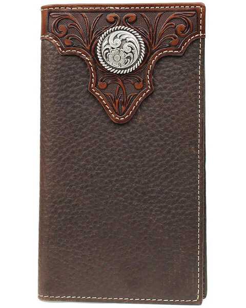 Ariat Men's Tooled Overlay & Concho Rodeo Wallet, Brown, hi-res