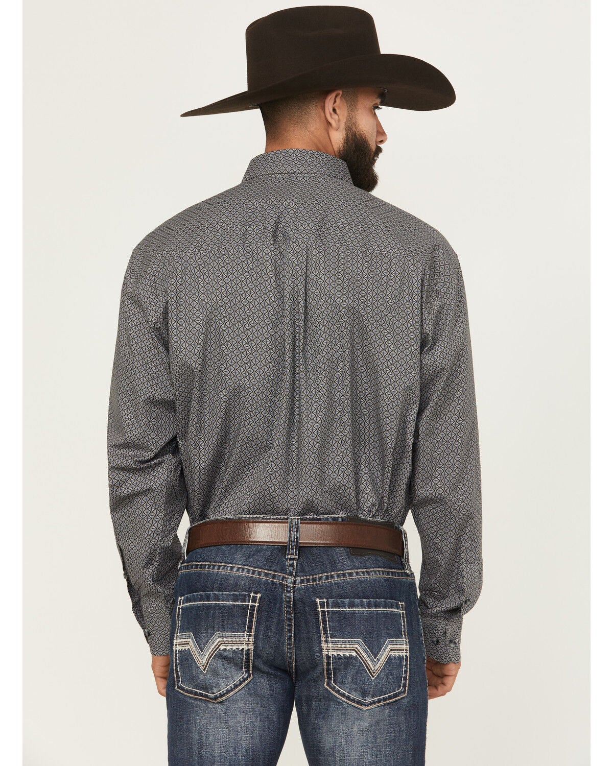 Image #4 - Wrangler Men's Micro Geo Print Long Sleeve Button-Down Western Shirt - Tall, Black, hi-res
