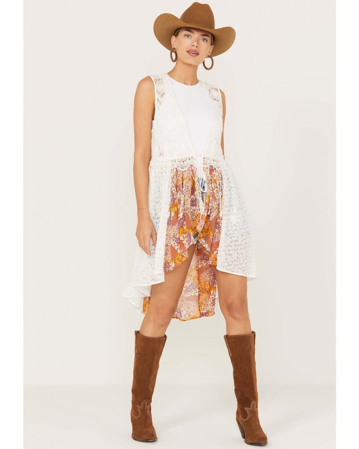 Miss Me Women's Ditzy Floral Crochet Lace Vest, Multi, hi-res