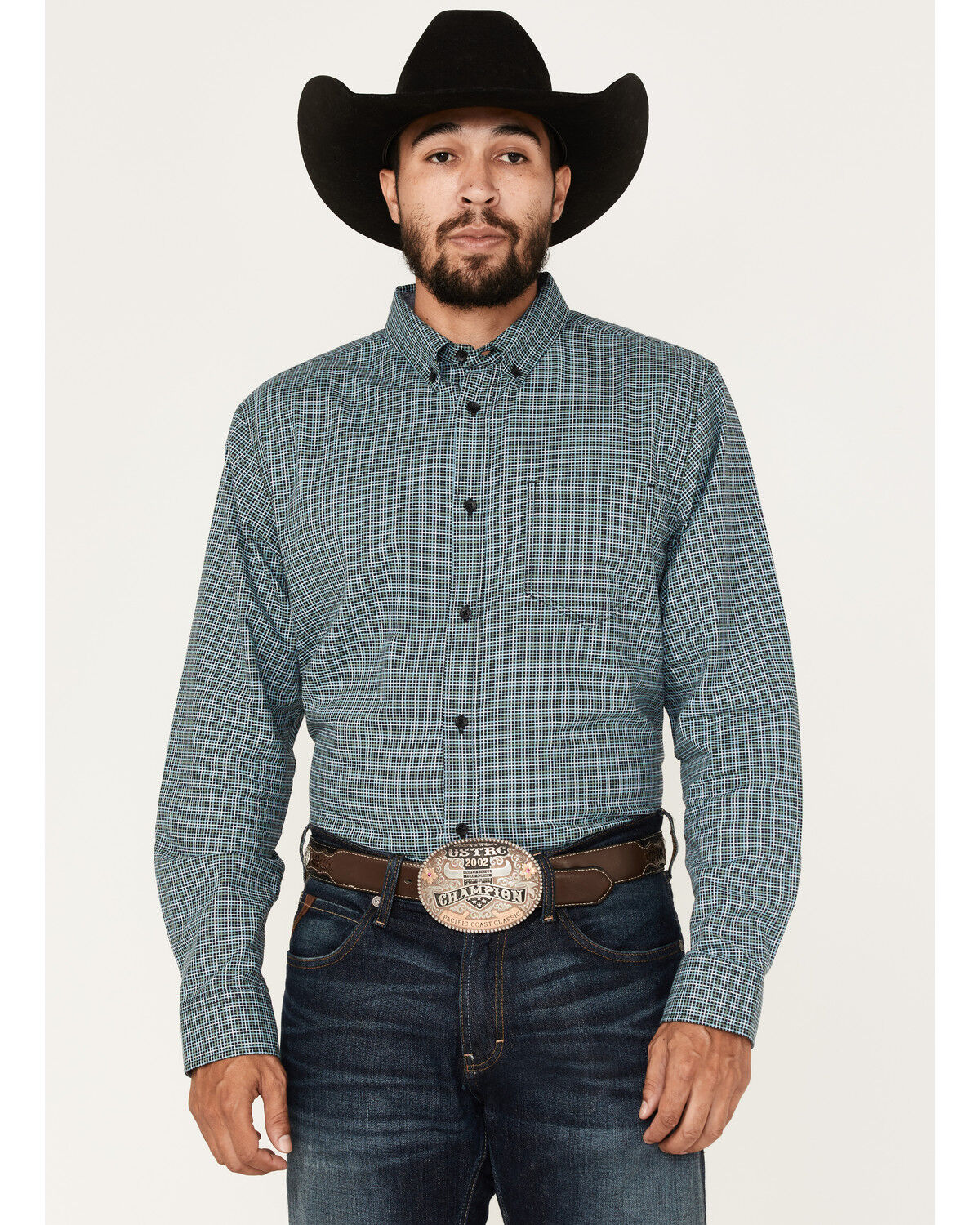 Image #2 - Cody James Men's Small Plaid Button Down Western Shirt, Green, hi-res