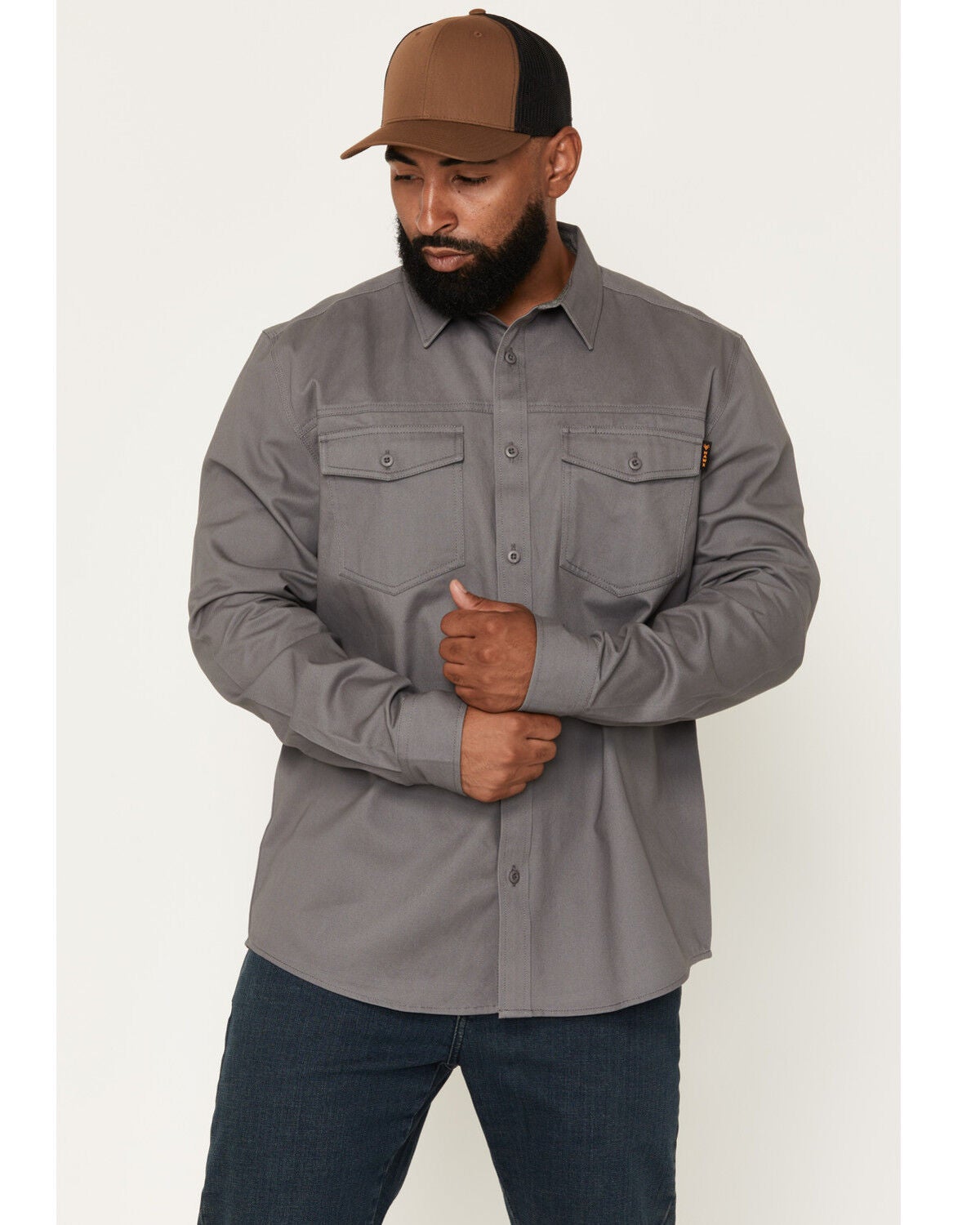 Hawx Men's All Out Solid Twill Long Sleeve Button-Down Work Shirt - Tall, Dark Grey, hi-res