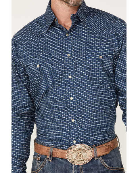 Image #3 - Roper Men's West Made Geo Print Long Sleeve Pearl Snap Western Shirt, Blue, hi-res