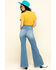 Flying Tomato Women's Denim Tie Front Flare Jeans , Blue, hi-res