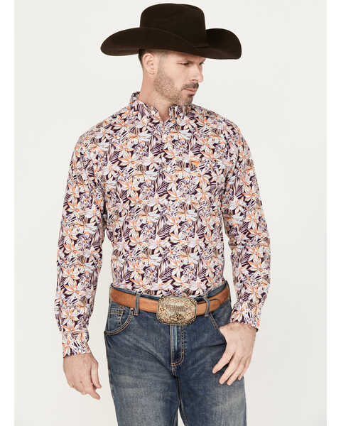 Ariat Men's Monte Print Button-Down Long Sleeve Western Shirt, Purple, hi-res