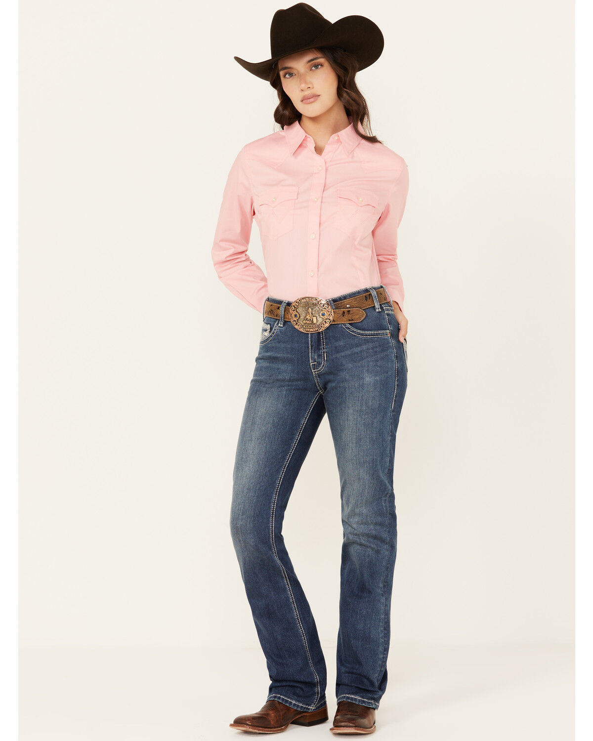 Image #3 - Rock & Roll Denim Women's Medium Wash Mid Rise Cowhide Pocket Bootcut Stretch Denim Jeans, Medium Wash, hi-res