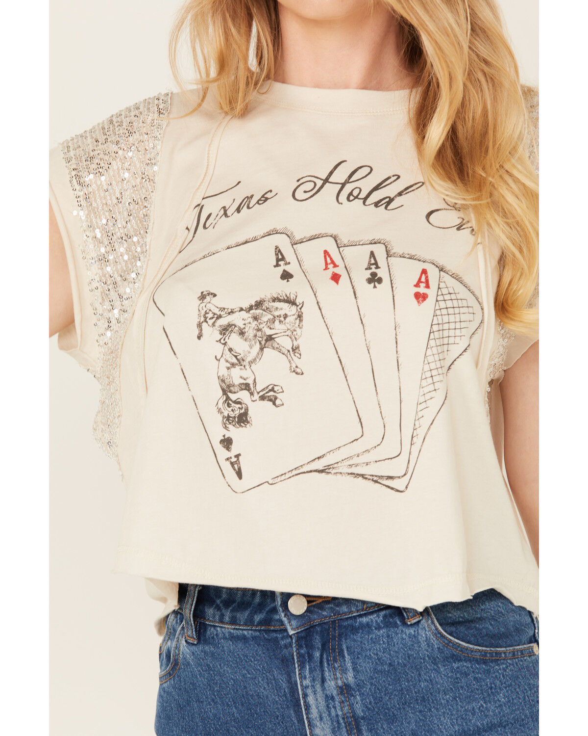 Image #3 - Originality Women's Texas Hold Em' Sequin Short Sleeve Graphic Tee, White, hi-res