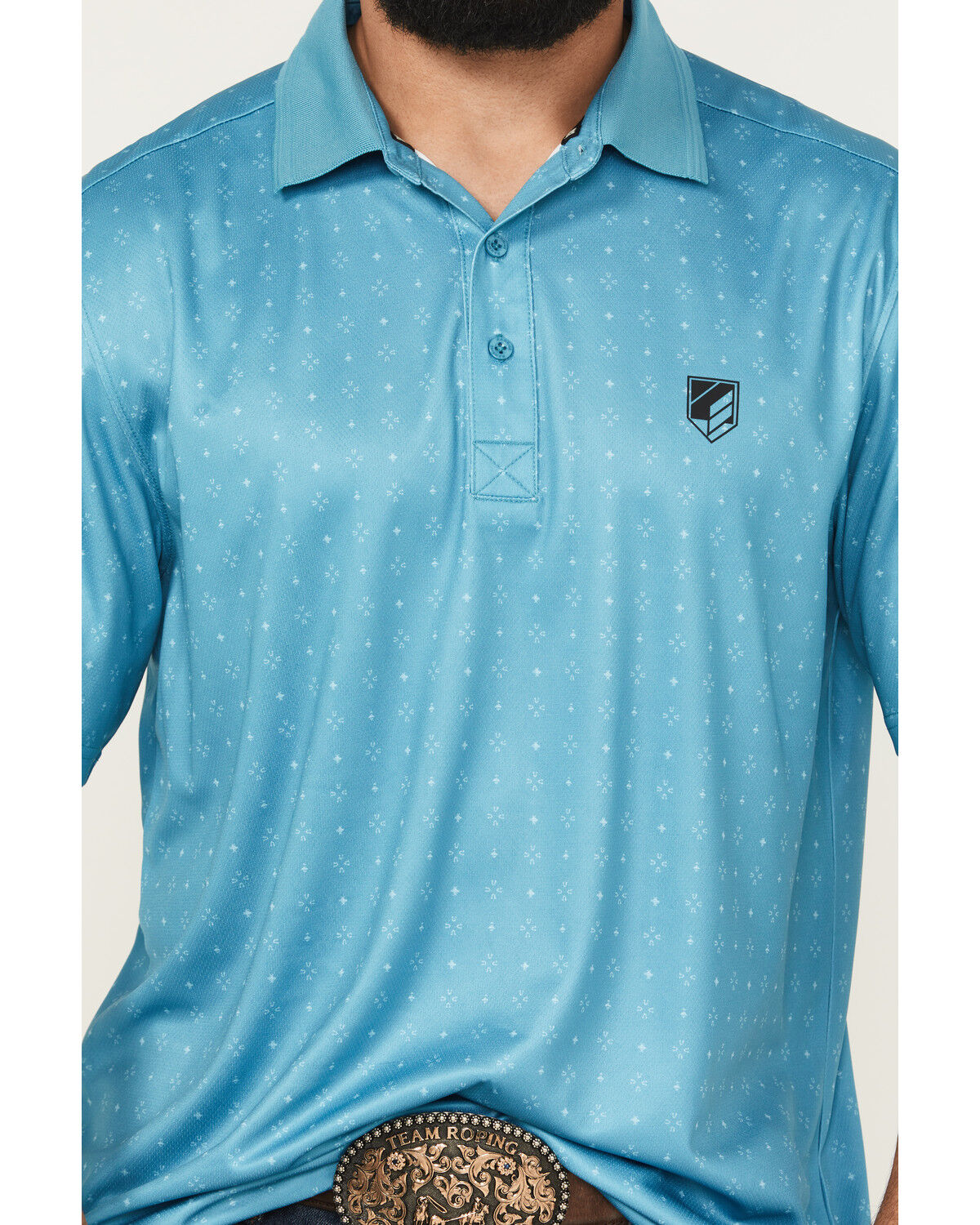 Image #3 - RANK 45® Men's Crossfire Geo Print Short Sleeve Polo, Blue, hi-res