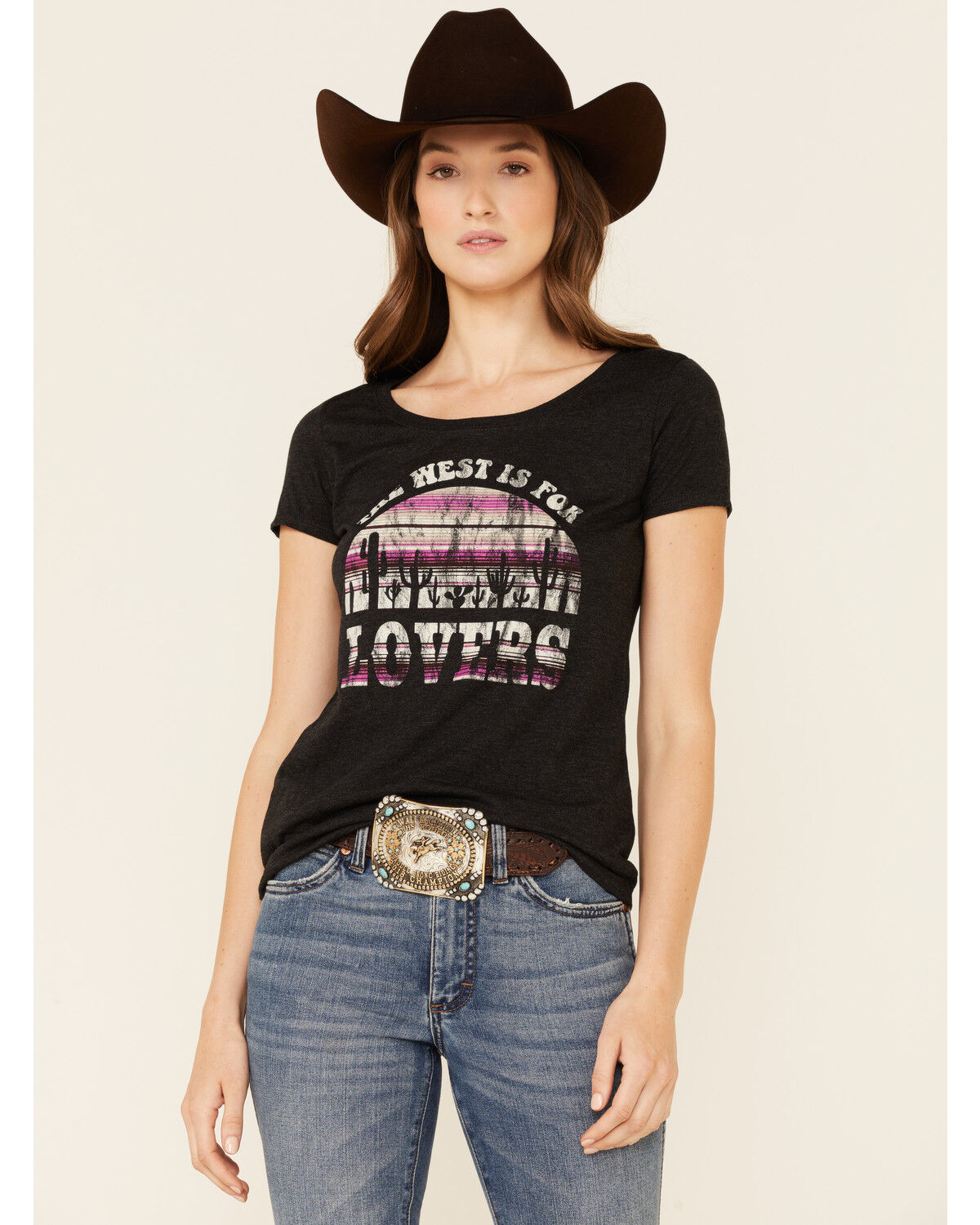 Image #1 - Shyanne Women's The West Is For Lovers Graphic Short Sleeve Tee, Black, hi-res