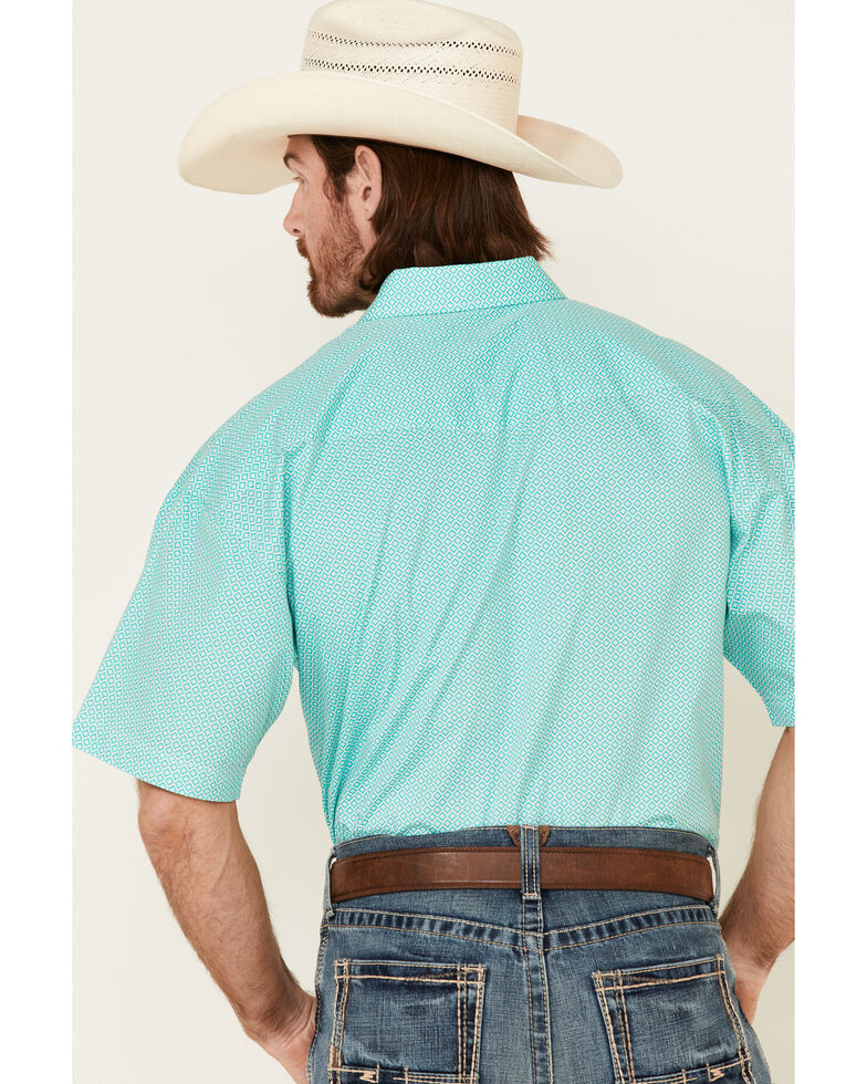 Panhandle Select Men's Emerald Geo Print Short Sleeve Snap Western Shirt , Green, hi-res