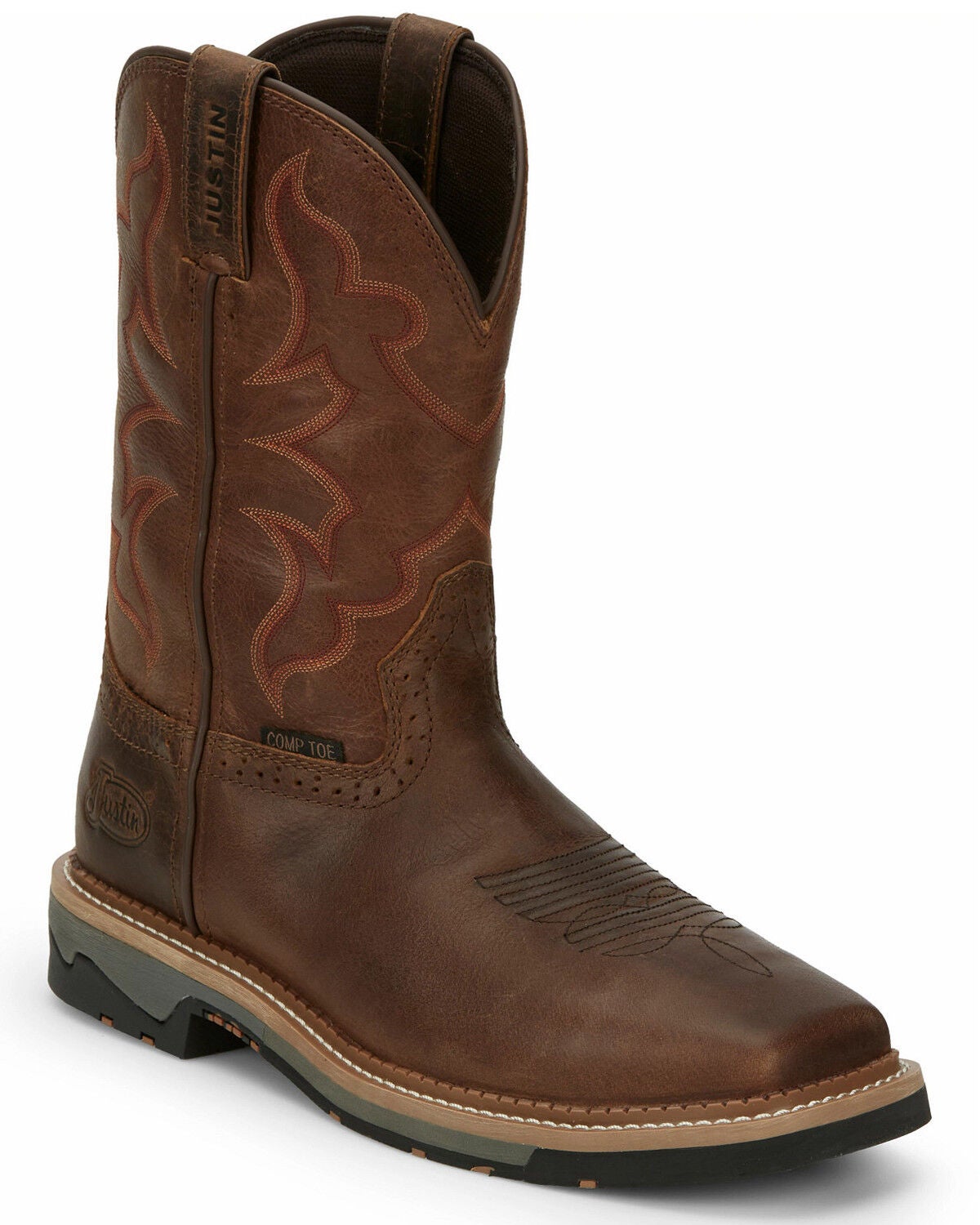 Justin Men's Boot Barn Exclusive Carbide Western Work Boots - Composite Toe, Brown, hi-res