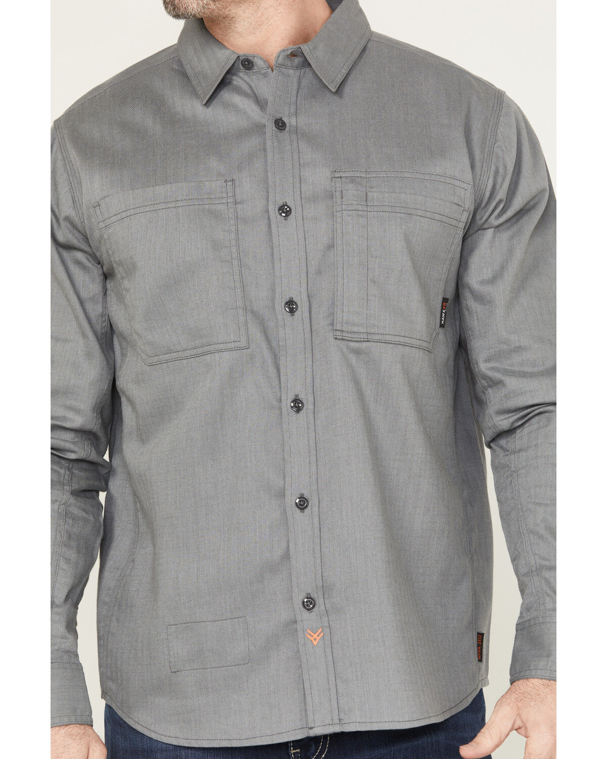 Image #3 - Hawx Men's FR Herringbone Long Sleeve Button-Down Work Shirt, Grey, hi-res