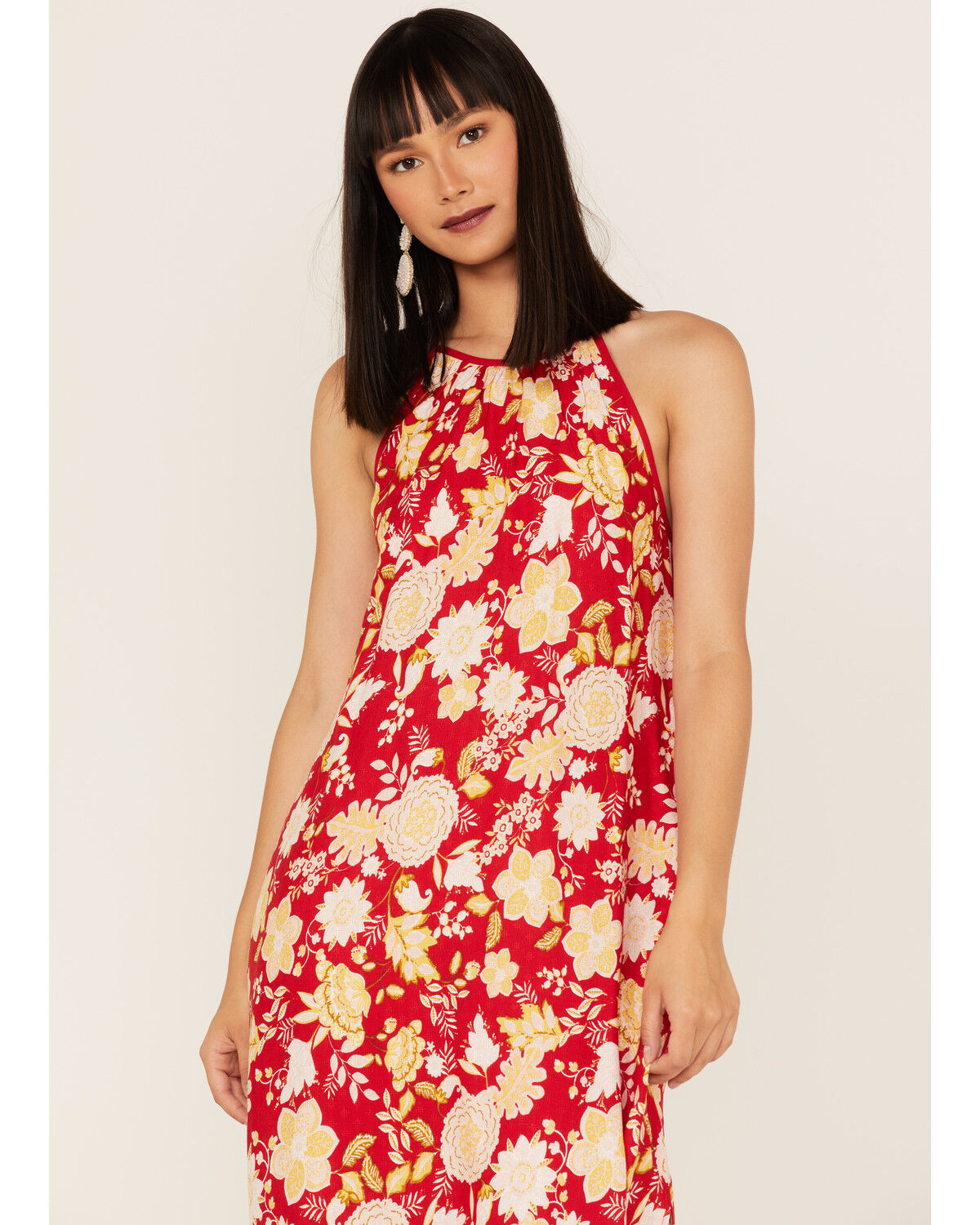 Image #2 - Band of the Free Women's Power of Peace Floral Print Halter Midi Dress, Red, hi-res