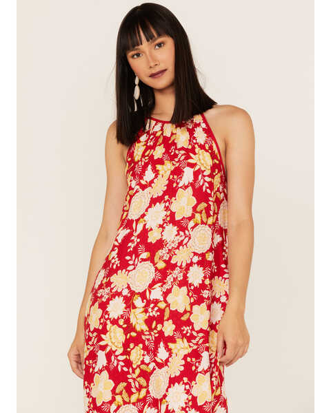 Image #2 - Band of the Free Women's Power of Peace Floral Print Halter Dress, Red, hi-res