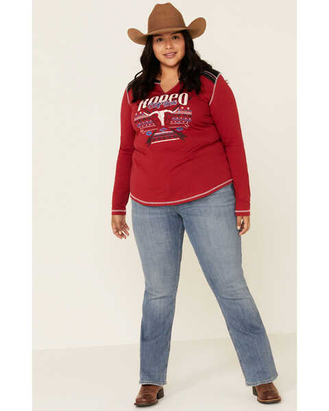 Image #2 - White Label by Panhandle Women's Red Rodeo City Tour Fringe Tee - Plus, Red, hi-res