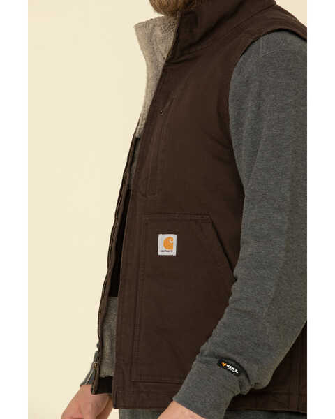 Image #4 - Carhartt Men's Dark Brown Washed Duck Sherpa Lined Mock Neck Work Vest , Dark Brown, hi-res